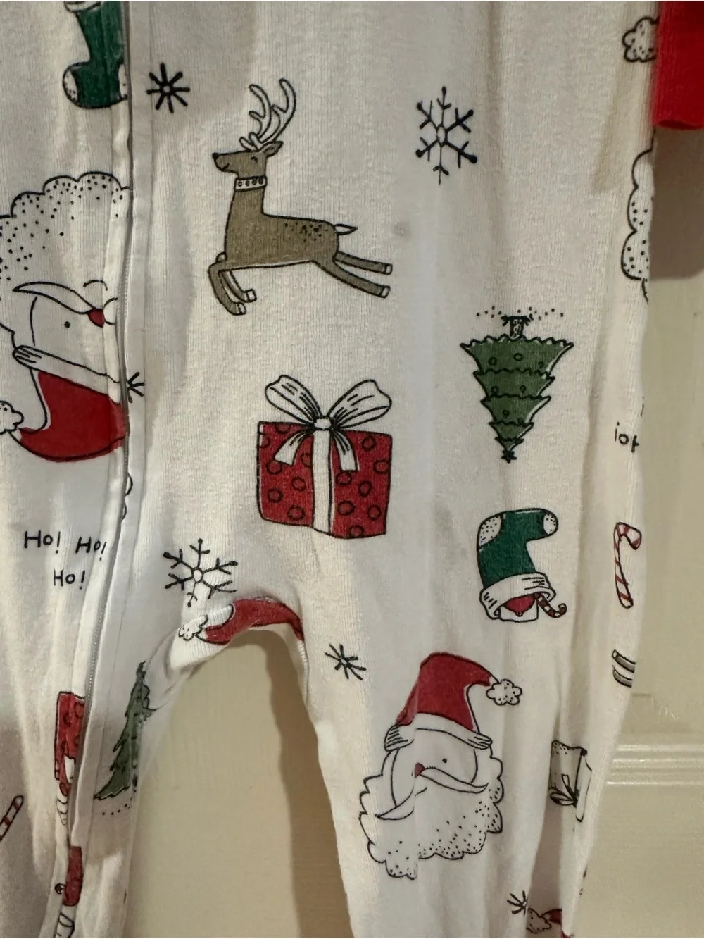 Carter's White and Red Santa Print Footed One-Piece Pajamas